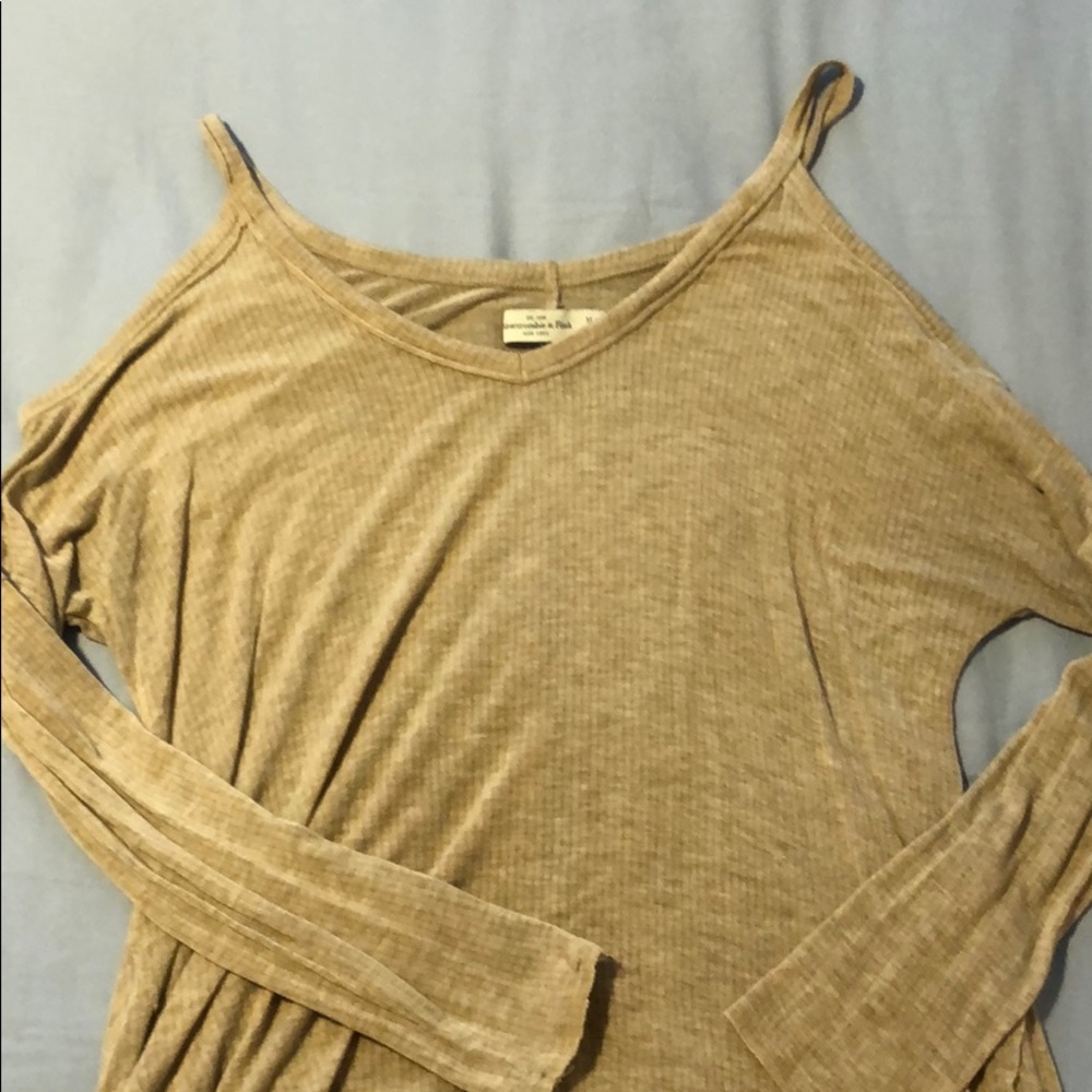 Open shoulder tan sweater